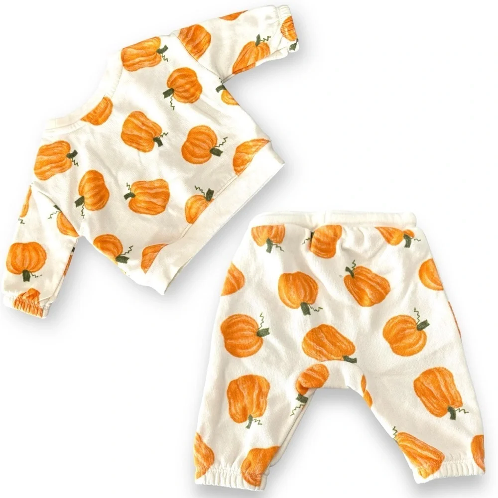 Old Navy Unisex 0-3M Pumpkin Crew Neck Sweatshirt & Sweatpants Set Never Worn